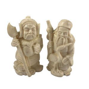 Vintage Chinese Immortals Set of 2 Carved Look 3 inch Tall
